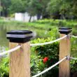 Solar Deck Post Light with detailed product dimensions diagram showing height, width, depth for installation fitment