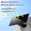 Premium Solar Motion Detector Light – 850 Lumen, PIR Sensor, Remote, IP65 Waterproof showing the monocrystalline shut up silicon solar panels increased efficiency by 50% 