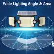 Compact Solar Security Floodlight With Three Adjustable Heads Mounted Above A Back Door Illuminating The Garden Path At Night