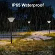 Solar Powered Sirius Stake Light in garden at night time Showing IP65 waterproof properties