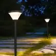 Solar Powered Sirius Stake Light in garden at night time Showing IP65 waterproof properties