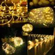Solar rope lights used to guide a garden pathway, wrapped around trees and installed on patio steps, providing decorative and functional outdoor lighting