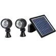Solar SpotLights Twin Head Custodian  Showing solar panel