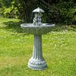 Solar Umbrella Fountain and Bird Bath – Stone Effect Water Feature – Lifestyle