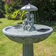 Solar Umbrella Fountain and Bird Bath – Stone Effect Water Feature – Lifestyle