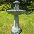 Solar Umbrella Fountain and Bird Bath – Stone Effect Water Feature – Lifestyle