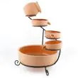 Terracotta Cascade Solar Water Feature - four-tier terracotta bowls on black metal stand shown against white background