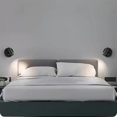 Battery Powered Lamp USB Rechargeable Showing two lights installed beside a bed