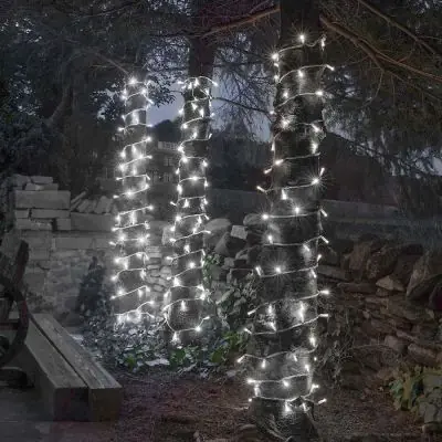 ConnectPro Connectable Outdoor LED String Lights, White Rubber Cable - night time in white