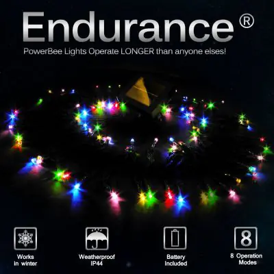 Solar Christmas Lights 100 LED | Multi Colour Fairy Lights with USB Showing the unique five colors