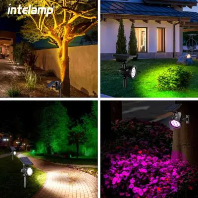 Solar Powered Spotlights Showing different installations in the garden at night