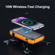 Waterproof Solar Charger 20000 mAh with Wireless Charging showing waterproof shockproof and dust proof properties 