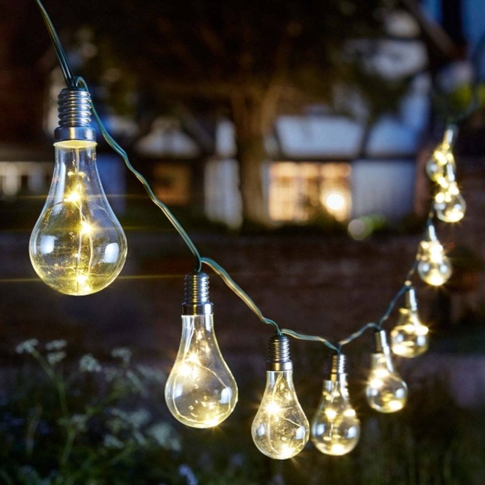 Eureka Solar Light Bulb String hanging in garden