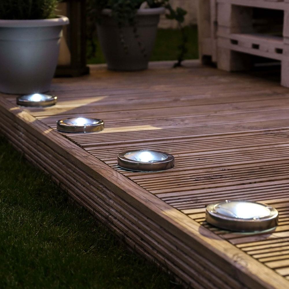 Solar Decking Lights Stainless Steel - Pack of 4 in a row on decking