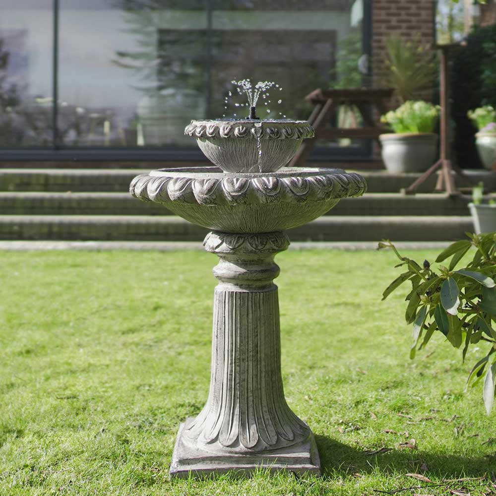 Solar Powered Victoriana 2 Tiered LED Water Feature in garden