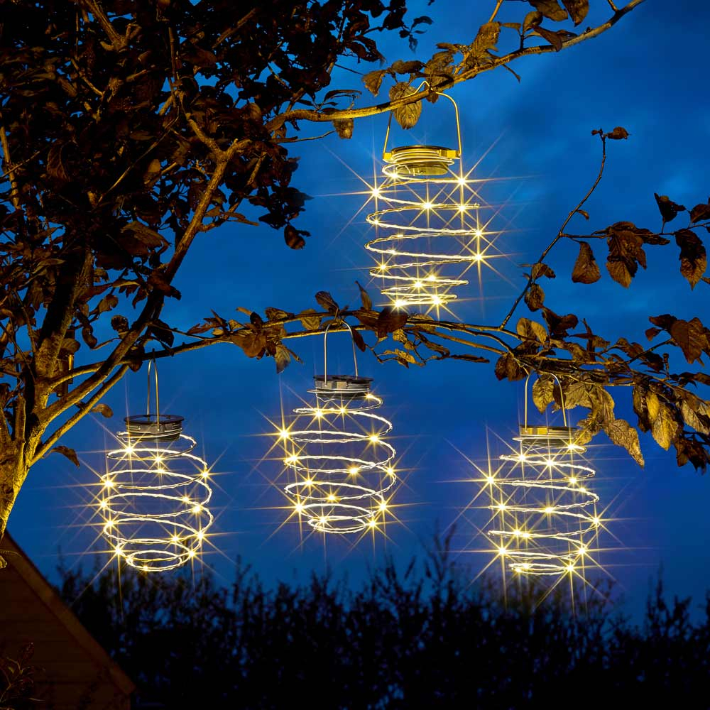 Solar Spiral Lantern Lights hanging in tree