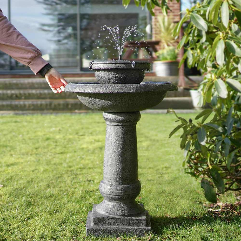 Solar Two-Tiered Pagoda LED Water Feature in garden