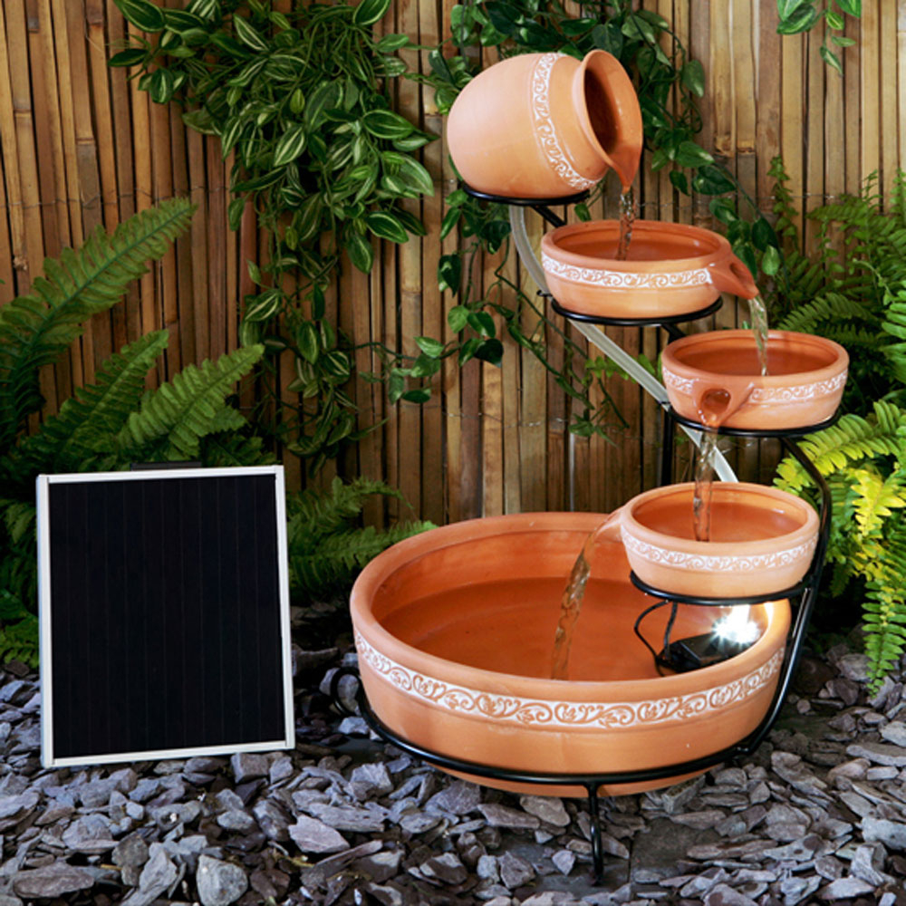 Terracotta Cascade Solar Water Feature with LED